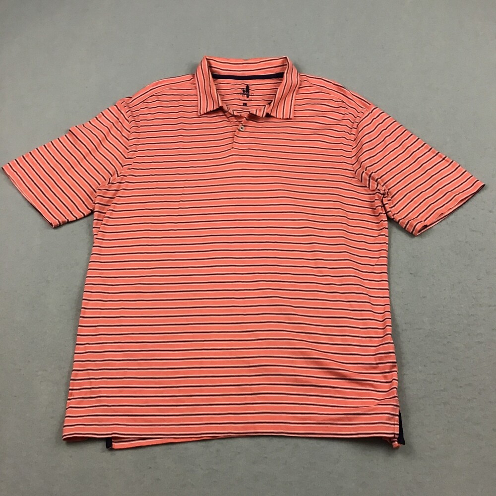 Johnnie-O Polo Shirt Men Large Orange White Stripe Logo Embroidery Golf L